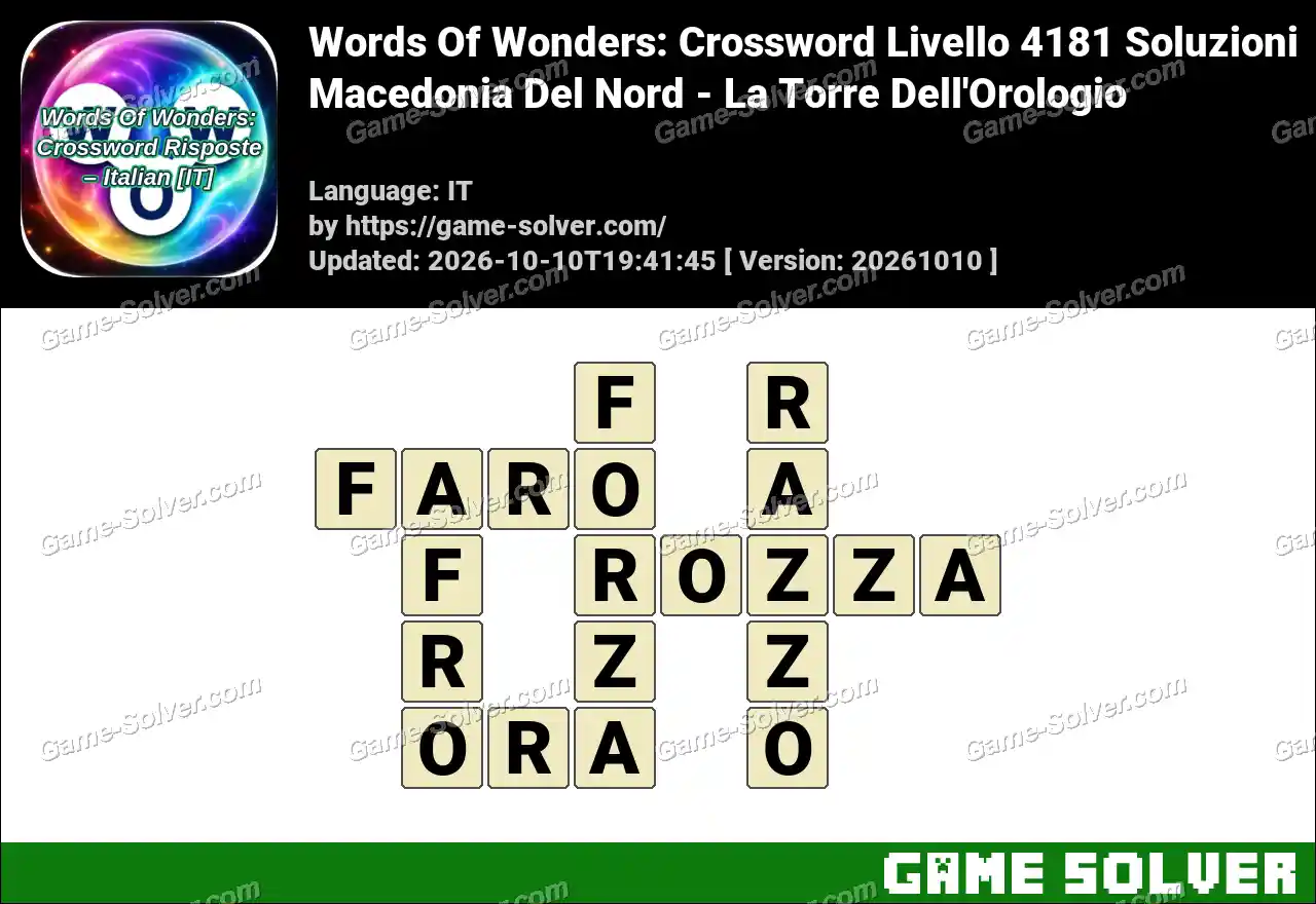 Words Of Wonders: Crossword Livello 4181 Soluzioni – Macedonia Del Nord – La Torre Dell’Orologio